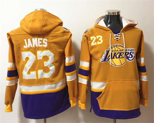 Los Angeles Lakers #23 Lebron James Yellow Lace-Up Pullover Hoodie